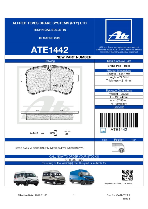 ATE1442 NEW! Brake pad for Iveco Daily featured image